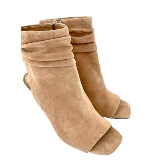 Vince Camuto Heels Blush Pink Peep Toe Suede Leather Ankle Booties SZ 7 - Picture 14 of 14